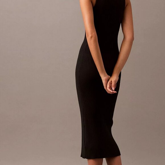 NWOT! Calvin Klein Smooth Cotton Rib Sweater Midi V-Neck Dress Brown Size SM - Picture 1 of 8